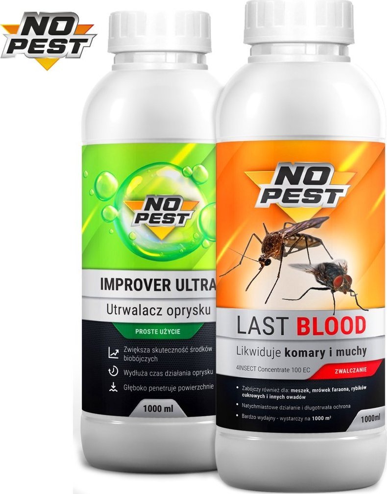 NO PEST Zestaw na Komary 2w1 Preparat Oprysk Środek na Komary Muchy Owady 1l + Utrwalacz Oprysku Adiuwant 1l