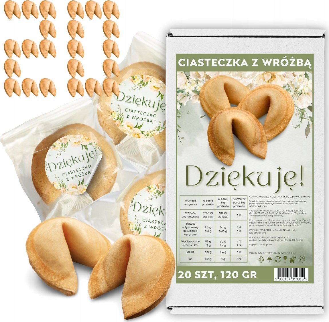 MagiaCiast Ciasteczka z Wróżbą Magia Przeznaczenia Chińskie Ciasteczka Dziękuję 20 szt