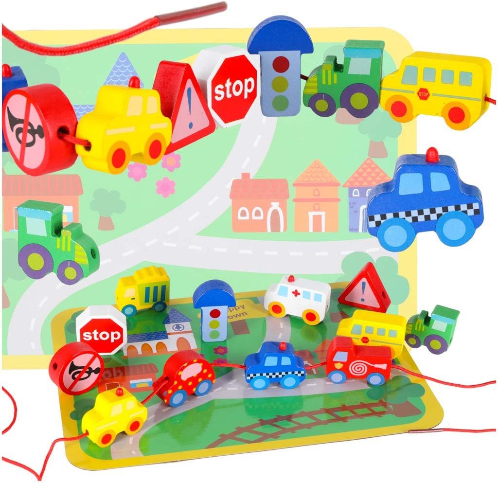 Klocki drewniane do nawlekania tablica plansza samochody pojazdy Kik Sp. z o. o. Sp. k.