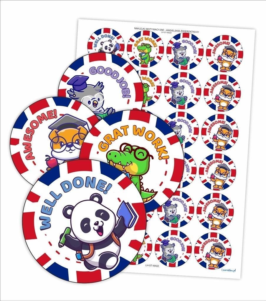LearnHow Naklejki motywacyjne - Angielskie zwierzątka 48szt