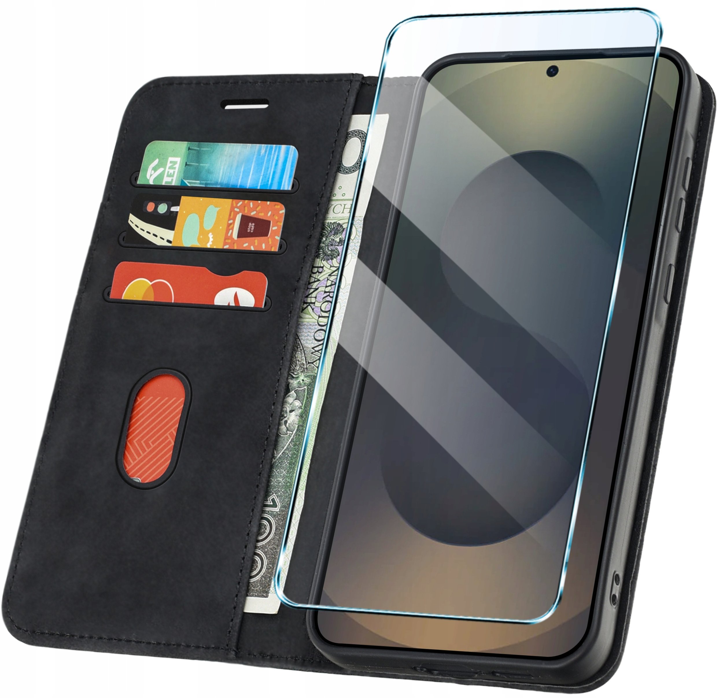 ETUI Z KLAPKĄ do Samsung S25 Ultra Zamykane Magnetyczne Skórzane + Szkło