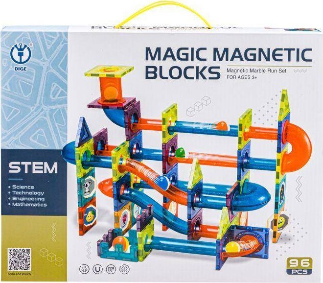 Klocki Magnetyczne, Tor Kulkowy Dla Kulek 96 Elementów Kulodrom