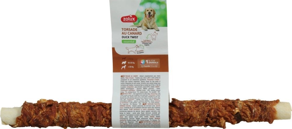 ZOLUX Gryzak dla psa skręcana pałeczka owinięta kaczką 28cm
