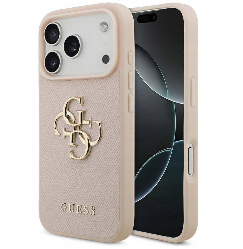 Guess Etui Grained Big 4G & Classic Logo do iPhone 17 Pro różowy