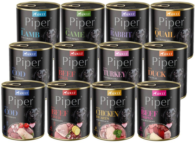 Mokra karma dla psa Piper Animals Mix smaków nr 4 zestaw 12 x 800 g