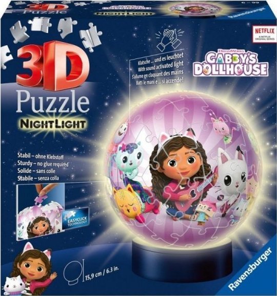 Ravensburger Puzzle 3D Świecąca kula Koci Domek Gabi