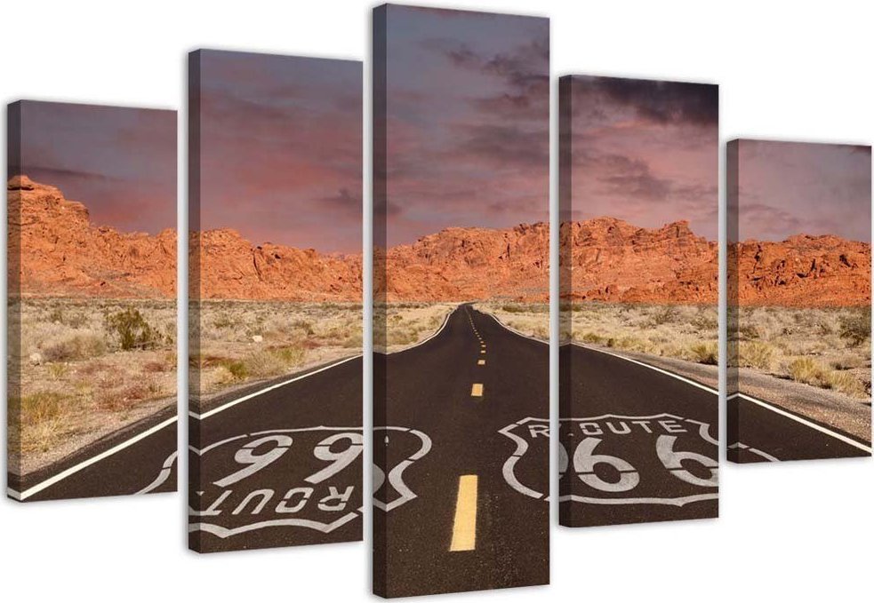 Feeby Obraz 5 częściowy na płótnie, Route 66 Road - 150x100