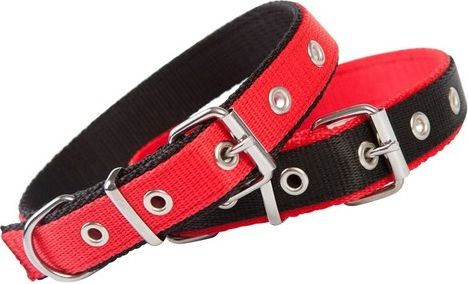 Dingo obroża z taśmy polipropylenowej podwójnie zszywanej, szer. 2,5 cm dł. 60 cm czerwono-czarna