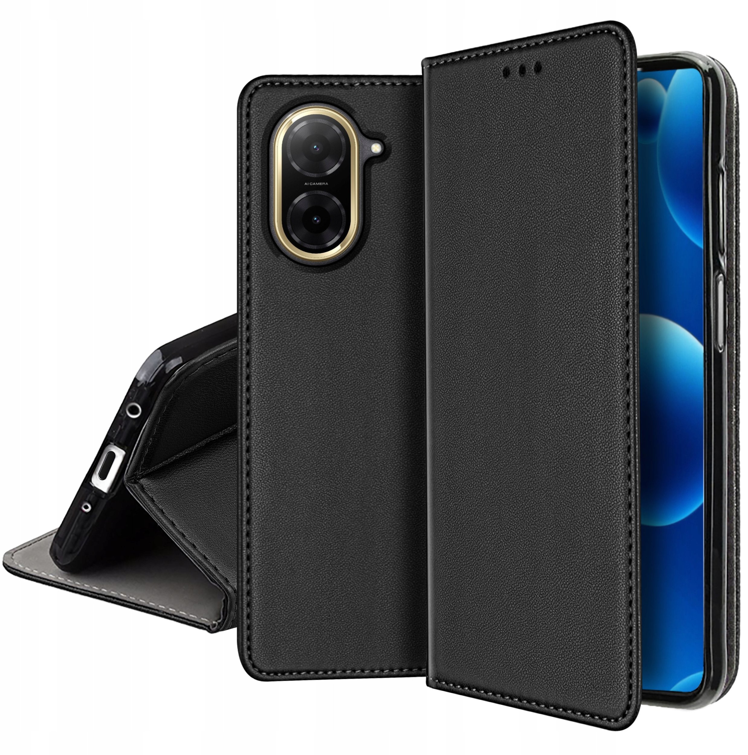 Etui Skórzane Zamykane Czarne MAGNETYCZNE CASE do Xiaomi Redmi A5 + SZKŁO