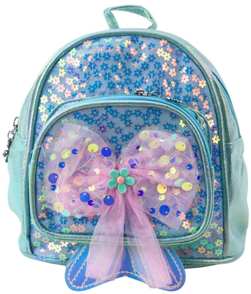 Plecak Dziecięcy Cekiny Tiulowa Kokarda Niebieski 20cm 3,8L