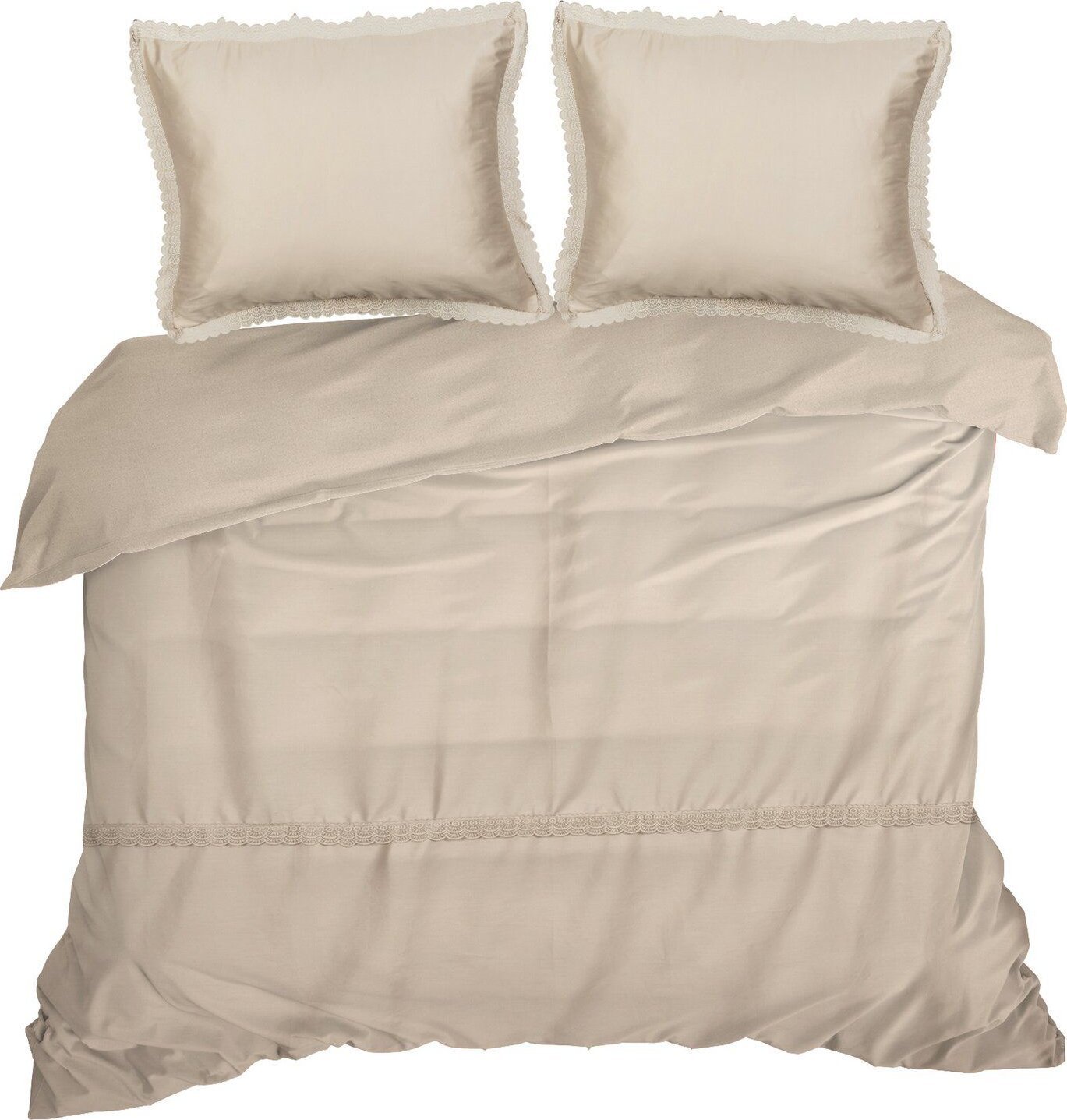 Eurofirany Pościel satyna bawełniana 220X200 70X80X2 koronka RETRO6 beżowa