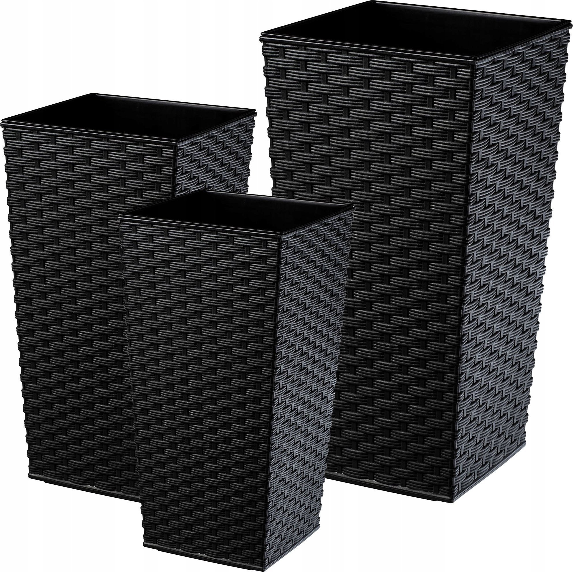 Kadax Zestaw 3x Doniczka Donica + Wkład Czarny Rattan