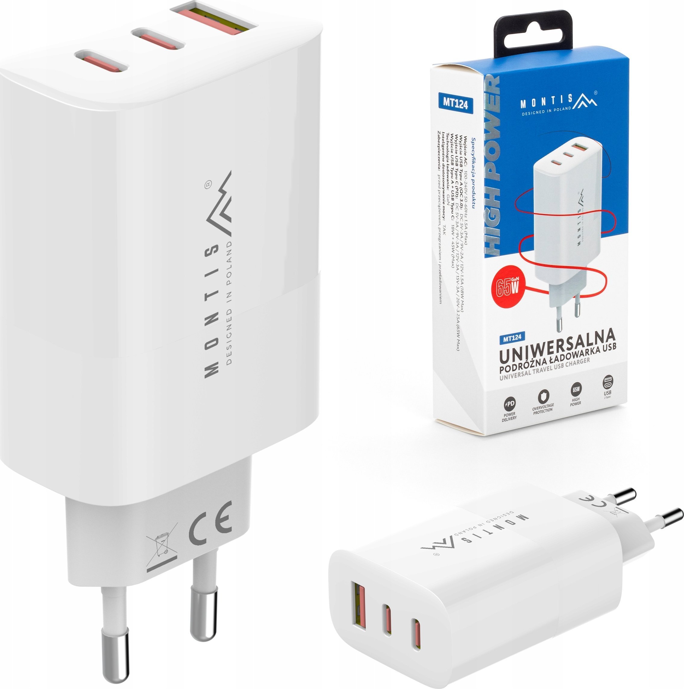 Montis Ładowarka sieciowa USB Typu A + 2x USB Typu C 65W MT124 Montis