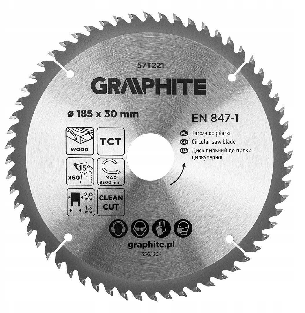 Wood cutting disc GRAPHITE, 185 x 2.0 x 30 mm, 60 teeth, TCT