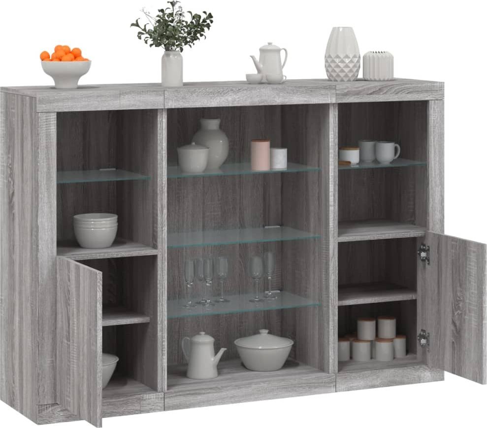 vidaXL Szafki z oświetleniem LED, 3 szt., szary dąb sonoma