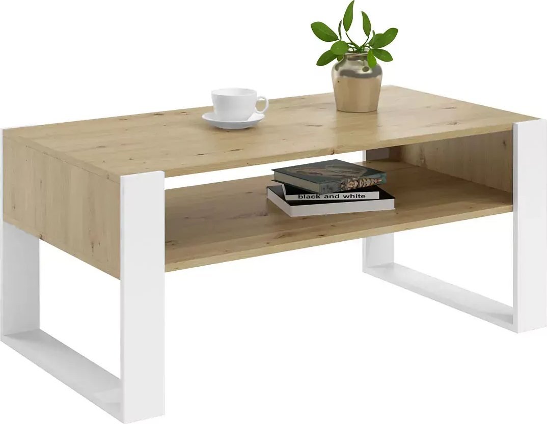 Elior Prostokątna ława kawowa z półką Lazira - dąb artisan + biały