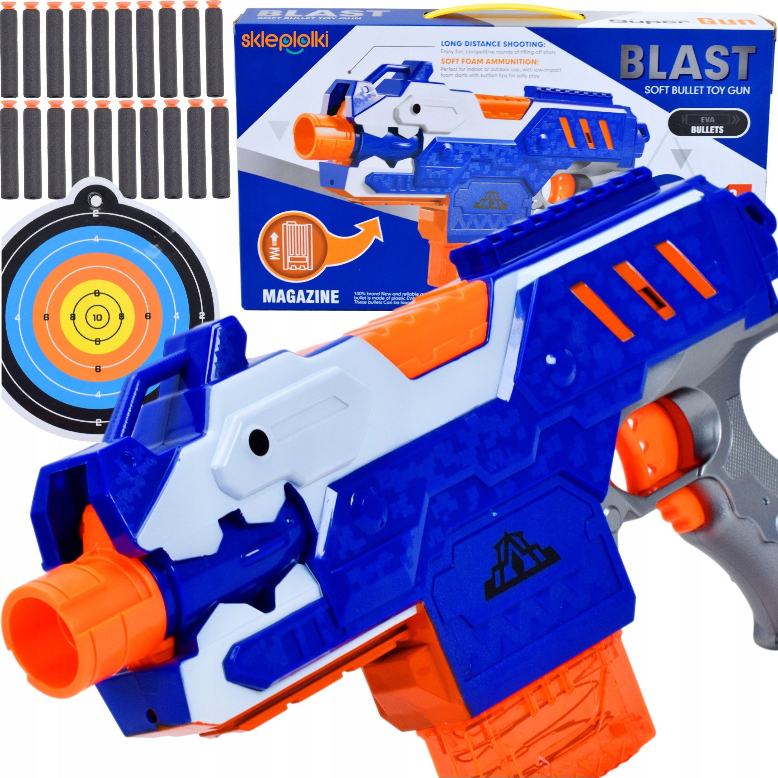 Skleplolki PISTOLET AUTOMAT KARABIN NA STRZAŁKI WYRZUTNIA Z MAGAZYNKIEM NABOJE PIANKI