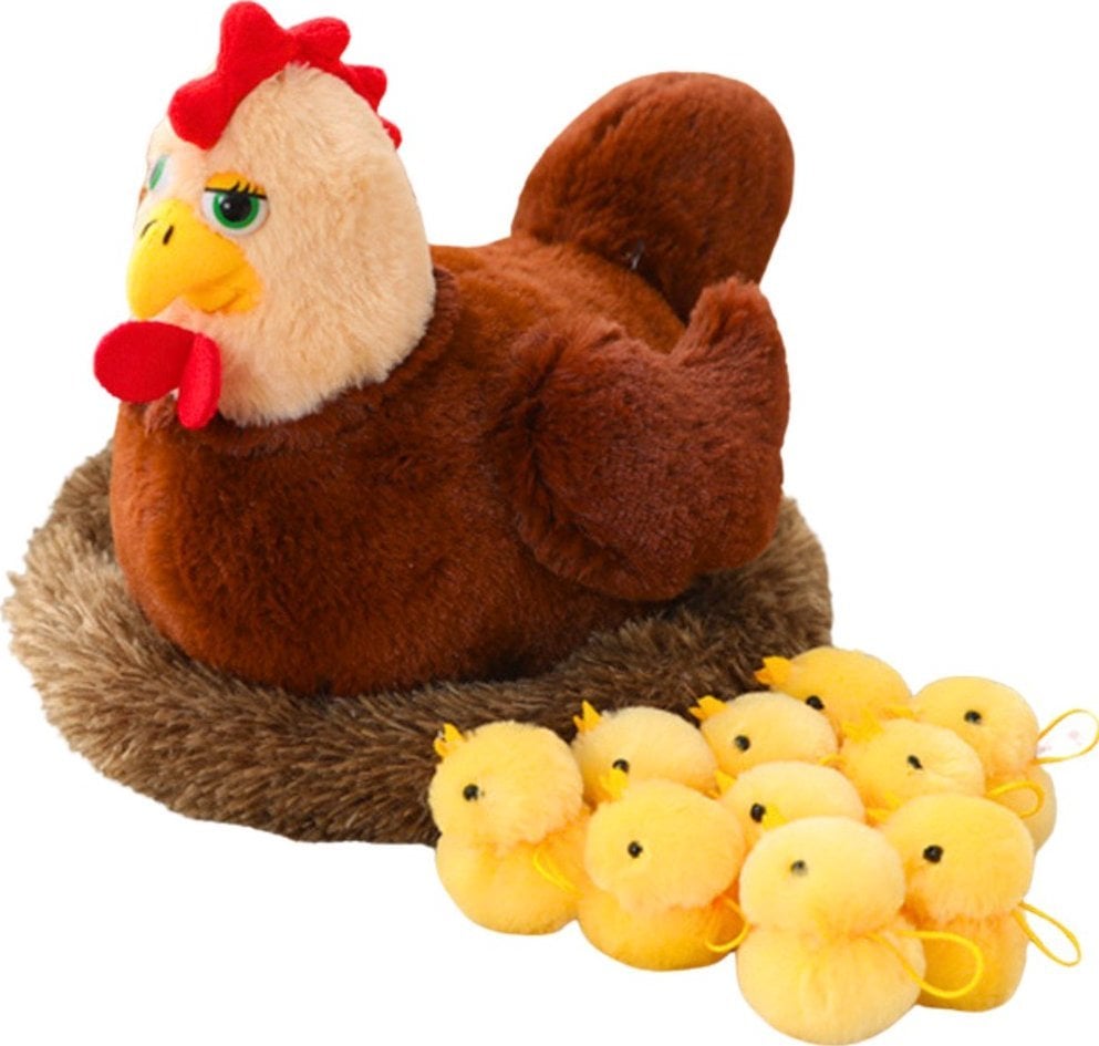Pluszowa Kura Z Kurczakami 10 szt Gniazdo Rusza Się Dźwięki LEAN Toys