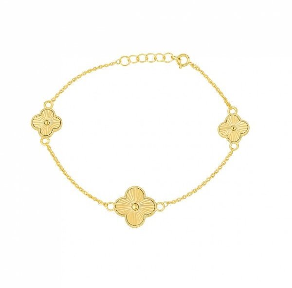 Złota bransoletka z potrójnym motywem koniczyny 585