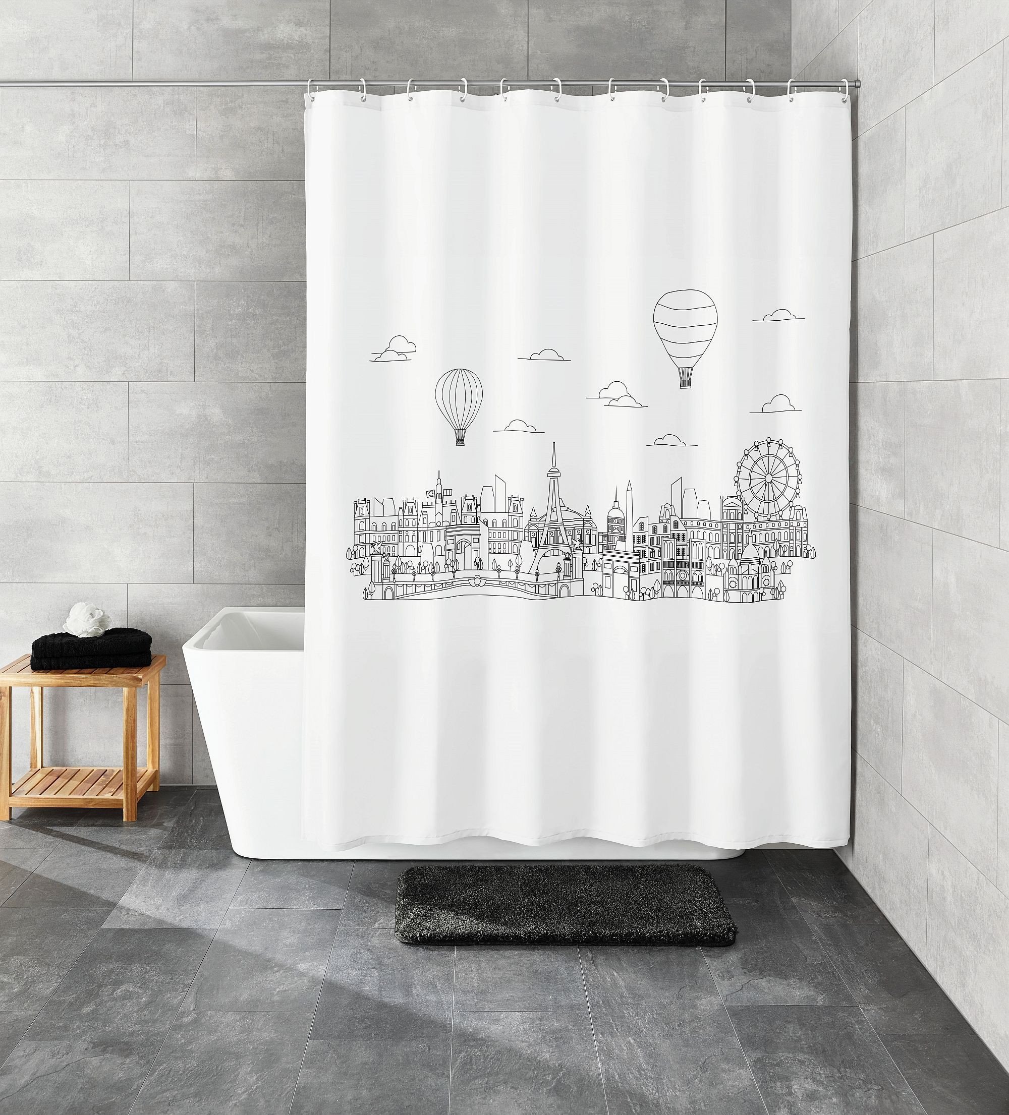 Kleine Wolke Wonderland Zasłona prysznicowa czarny/biały 180x200 cm PEVA bezzapachowa