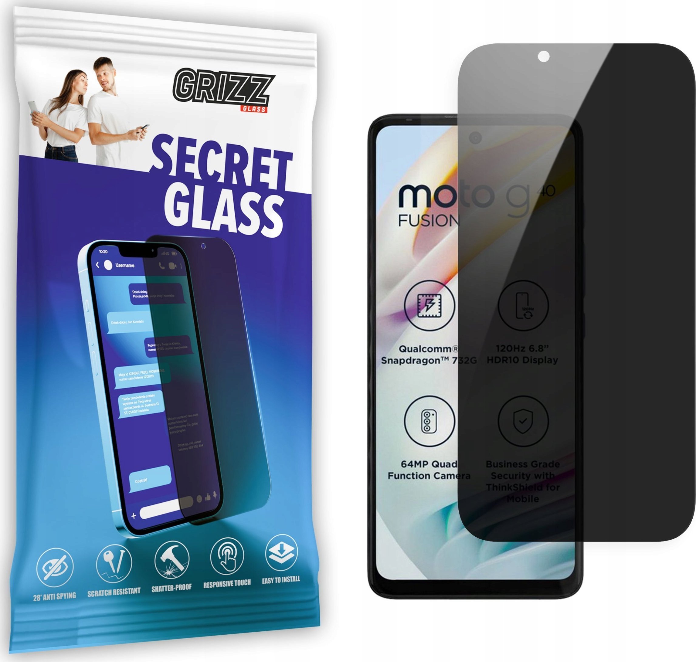 GrizzGlass Szkło prywatyzujące GrizzGlass SecretGlass Motorola Moto G40 Fusion