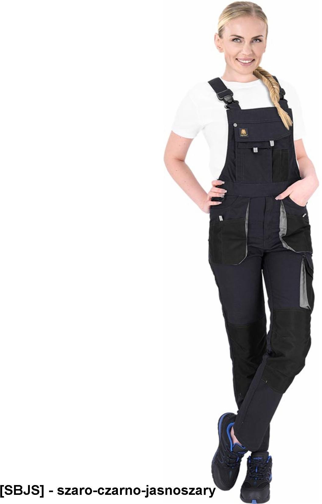 OX-FIO-B - Spodnie ochronne ogrodniczki FIO, damskie - szaro-czarno-jasnoszary 50