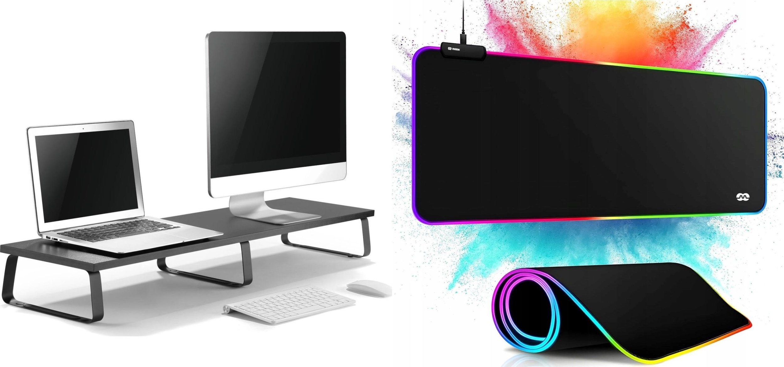 Mozos Mozos DUAL RISER S podstawka półka pod dwa monitory + PODŚWIETLANA PODKŁADKA 80x30CM