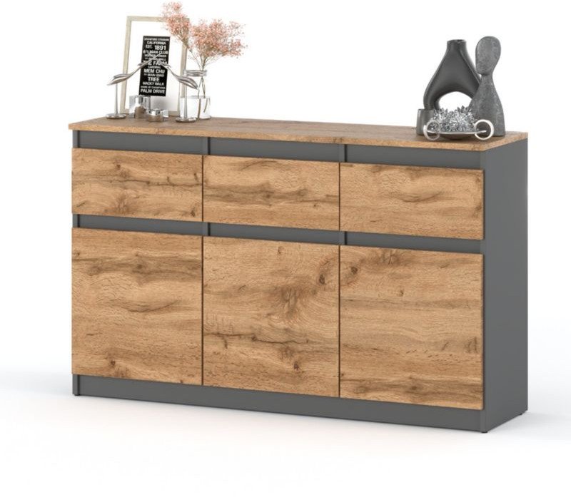Komoda Do Salonu Oleksa Plus 120cm 3 Szuflady Nowoczesna Szara Wotan