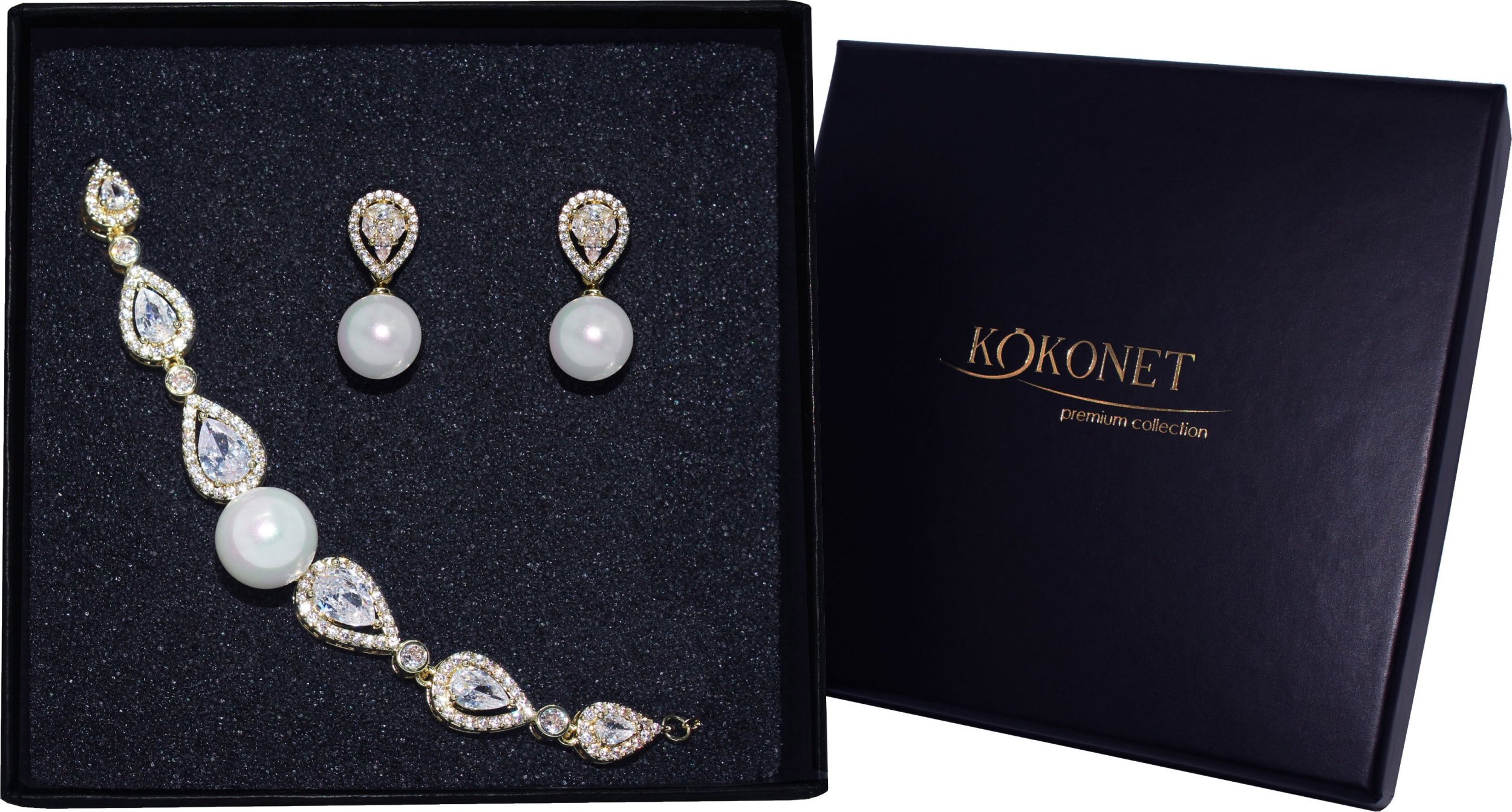 KOKONET Zestaw złotej POZŁACANEJ biżuterii kolczyki bransoletka perły perełki