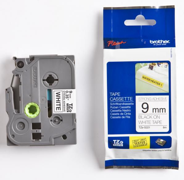 Brother Taśma do drukarek etykiet czarny druk / biały podkład laminowane mocny klej 9mm x 8m (TZES221)