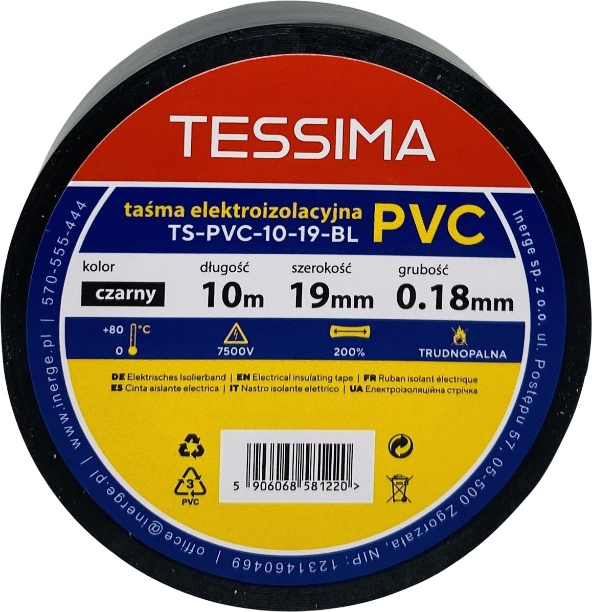 Taśma elektroizolacyjna 10m 19mm 0.18mm czarna TESSIMA