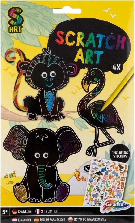 *****Zdrapywanka z naklejkami słonik/małpka 95059