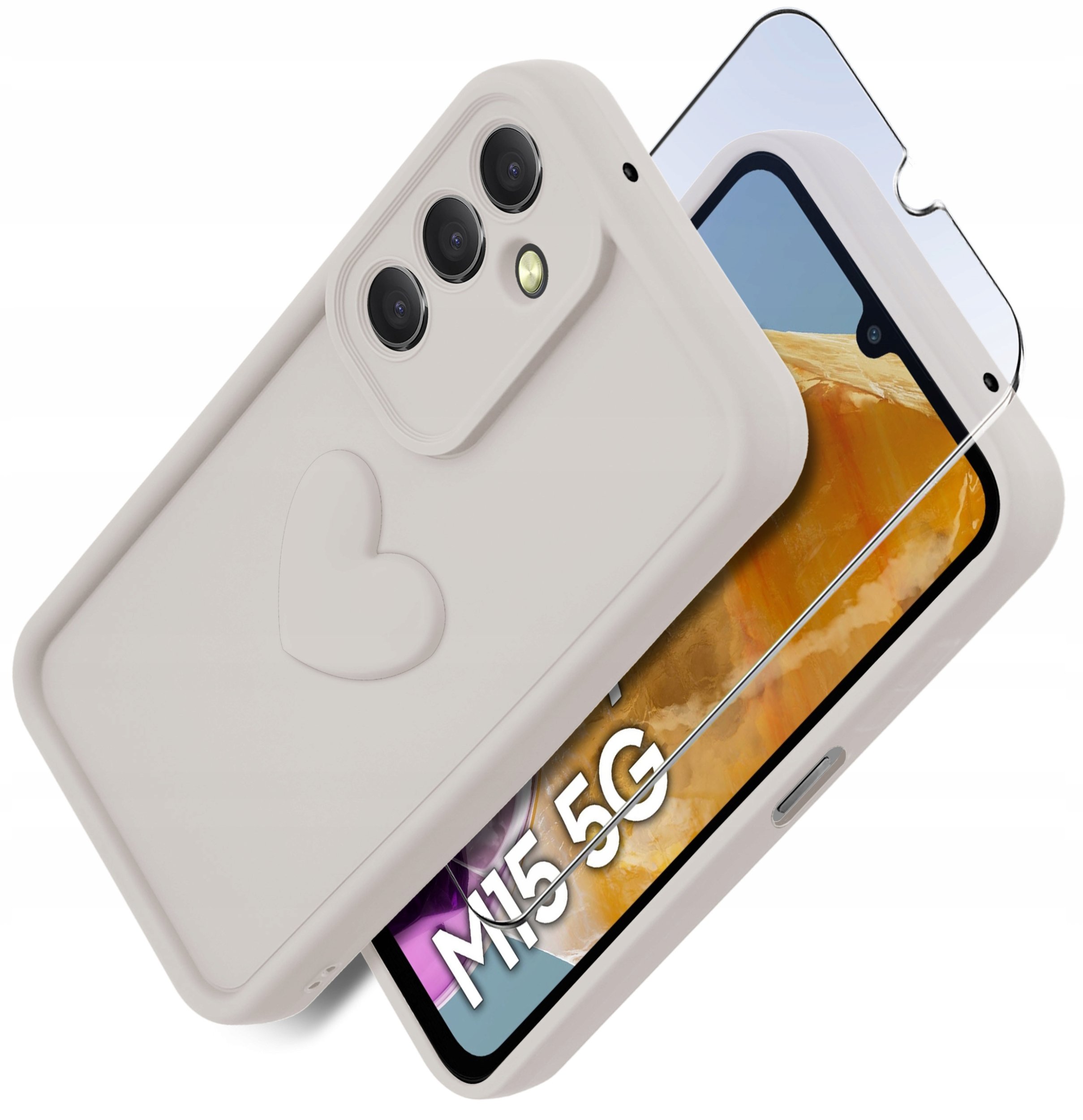 Etui do Samsung M15 5G silikonowe MATOWE serce + Szkło ochronne na ekran 9H