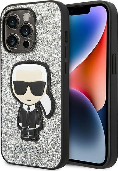 Karl Lagerfeld Etui Karl Lagerfeld do iPhone 14 Pro 6,1" hardcase srebrny/silver Glitter Flakes Ikonik