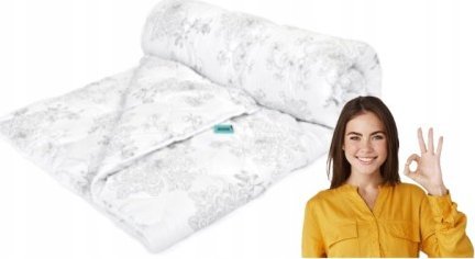 Wendre Kołdra antyalergiczna szaro-biała w kwiaty miękka 220x200 cm