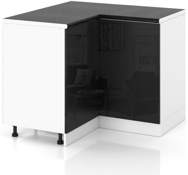 Szafka Kuchenna Stojąca Z Blatem Narożna 90x90cm Spremium Czarny Połysk