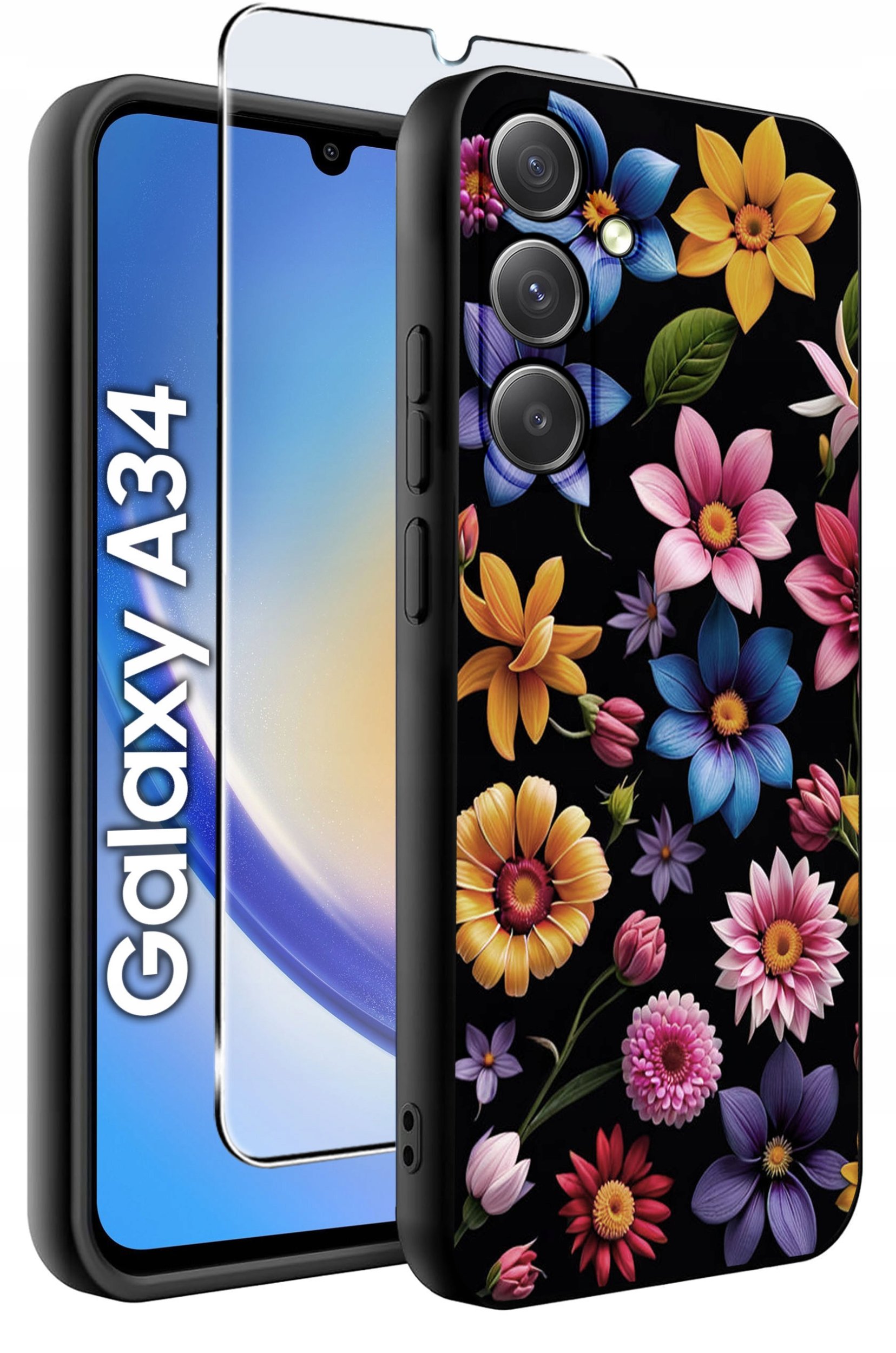 ETUI do Samsung A34 5G WZORY | SILIKONOWE MATT CASE + SZKŁO 9H