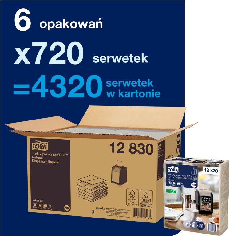 Tork Xpressnap Fit - Serwetki dyspenserowe, N14, 2-warstwy, advanced - Naturalne