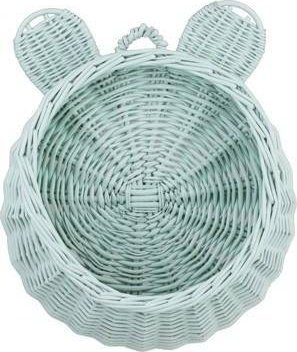 Dekoracja świąteczna WickerPL Decor Wiszący Kosz dla Dzieci Miś w Kolorze Miętowym 27 cm