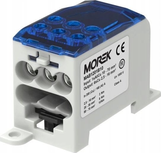 MOREK Blok dystrybucyjny - rozdzielczy OJL200A niebieski wej: 1xAl/Cu 10-70mm2 wyj: 6xCu 2,5- 16mm2 MAB1201B10