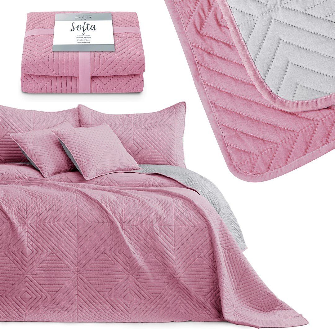 AmeliaHome BEDS/AH/SOFTA/PALEPINK+PEARLSILVER/220x240