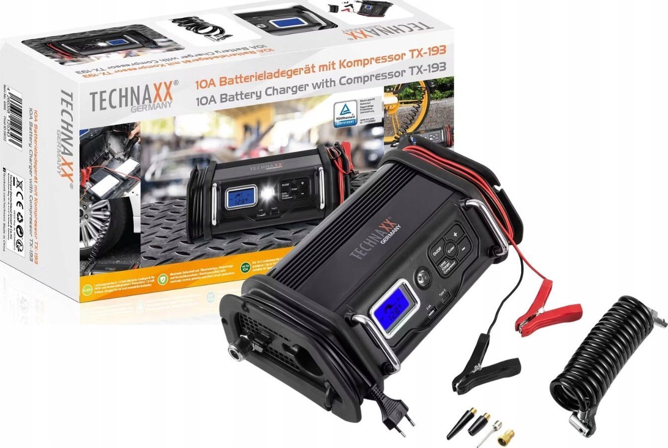 Kompresor samochodowy Technaxx Ładowarka do akumulatorów 10A 230V z kompresorem