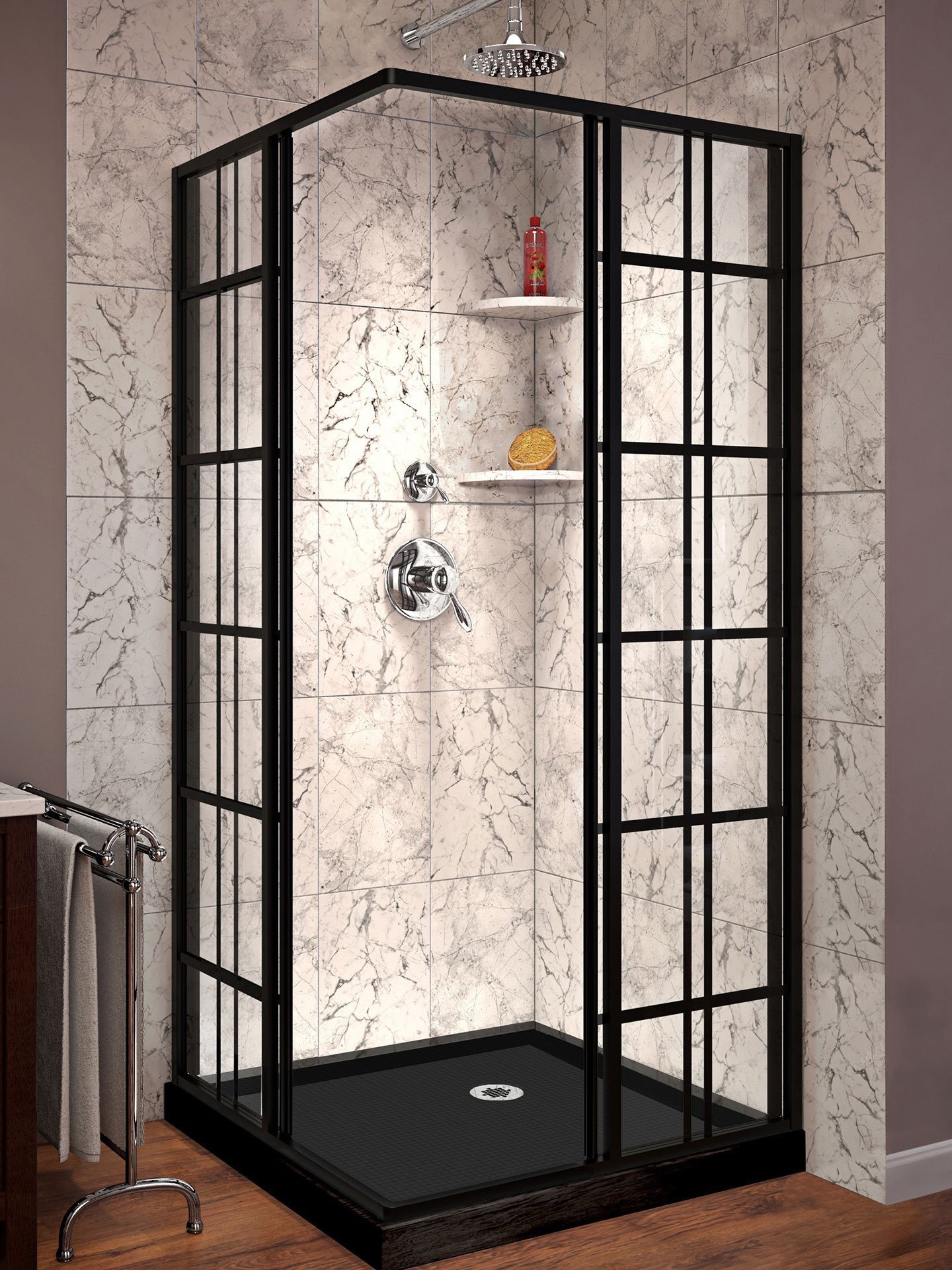 Brodzik Toule Kabina prysznicowa 90x90 czarna brodzik slim 5cm 2x szprosy