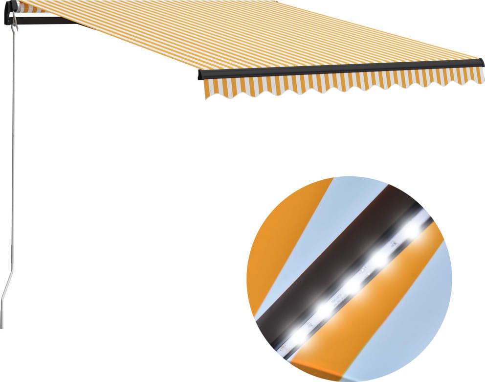 vidaXL Ręcznie zwijana markiza z LED, 300 x 250 cm, żółto-biała