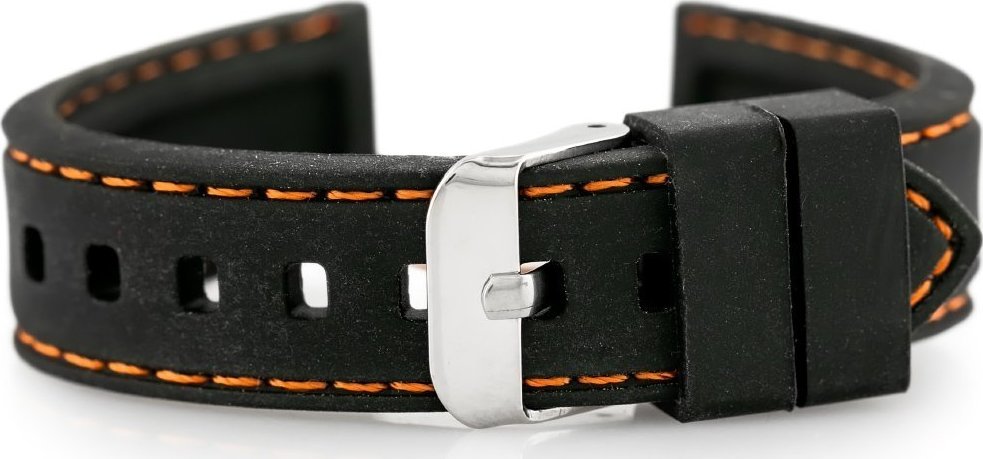 Pasek gumowy do zegarka U20 - czarny/pomarańczowe 18mm