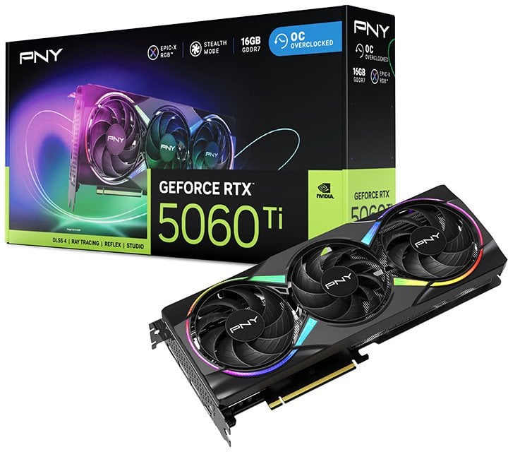 Karta graficzna PNY GeForce RTX 5060 Ti Epic-X RGB Overclocked Triple Fan 16GB GDDR7 DLSS4 (VCG5060T16TFXXPB1-O)