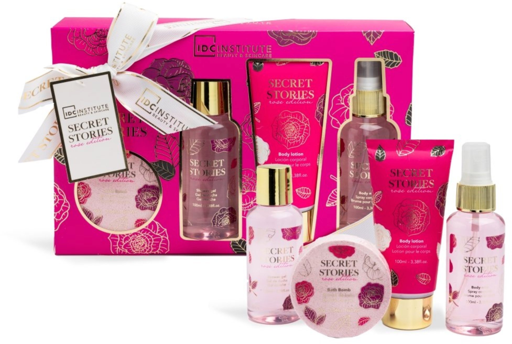 IDC Zestaw Idc Institute Secret Stories dla kobiet: żel pod prysznic, 100 ml + balsam do ciała, 100 ml + spray do ciała, 100 ml + bomba do kąpieli, 90