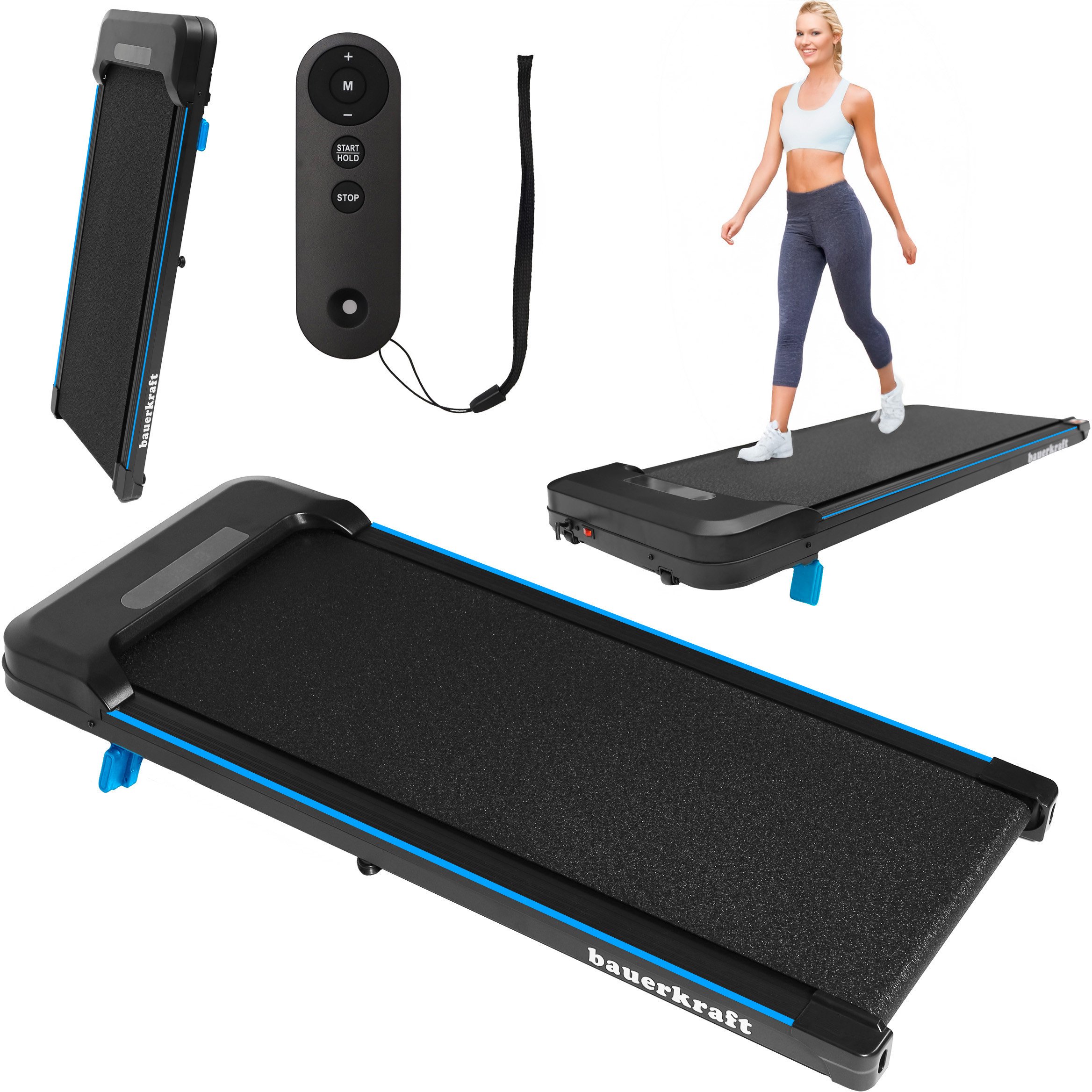 Bieżnia domowa elektryczna domowa Bauerkraft wyświetlacz chodzenie cardio niebieska