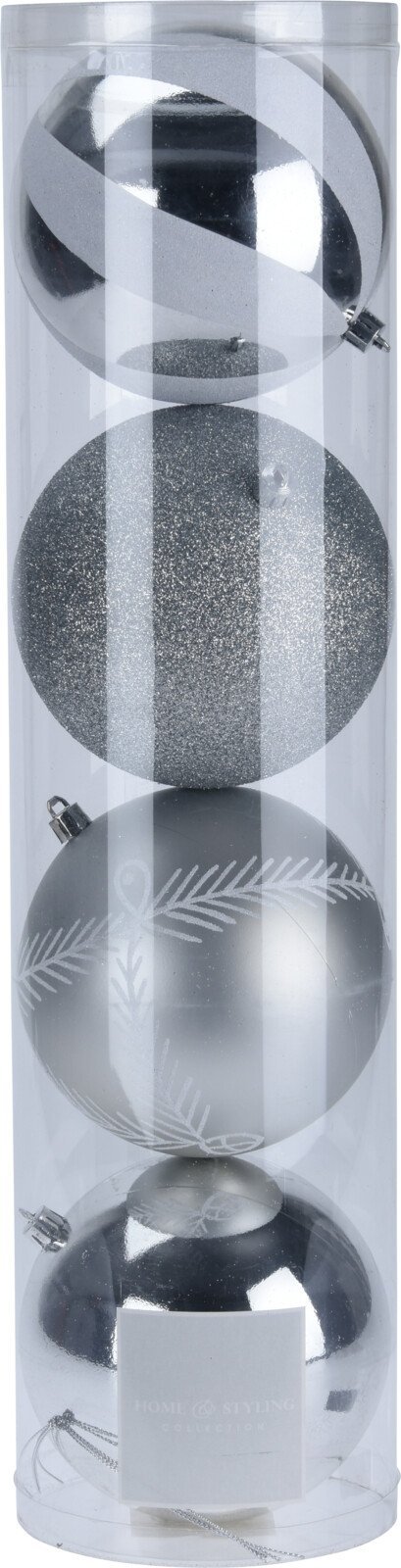 Mondex KOMPLET 4 BOMEBK ŚWIĄTECZNYCH 12CM SREBRNE