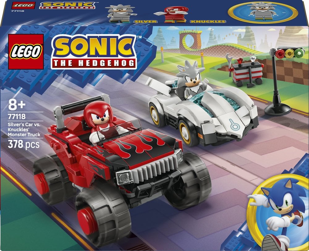 LEGO Sonic Silver w samochodzie kontra Knuckles w monster trucku (77118)